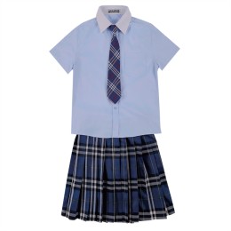Customized white collar contrasting blue school uniform shirt design suit college style skirt women's summer shirt British college style school uniform SSU-006 Customized white collar contrasting blue school uniform shirt design suit college style skirt women's summer shirt British college style school uniform SSU-006
